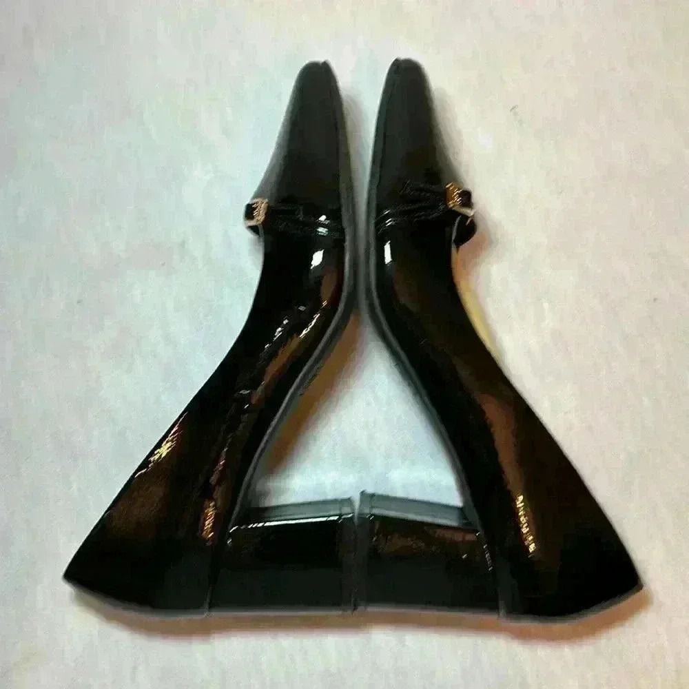 JONES NEW YORK Women Aubin Block Heel Dress Pumps In Black w Gold Buckle Size 10 - Picture 7 of 13
